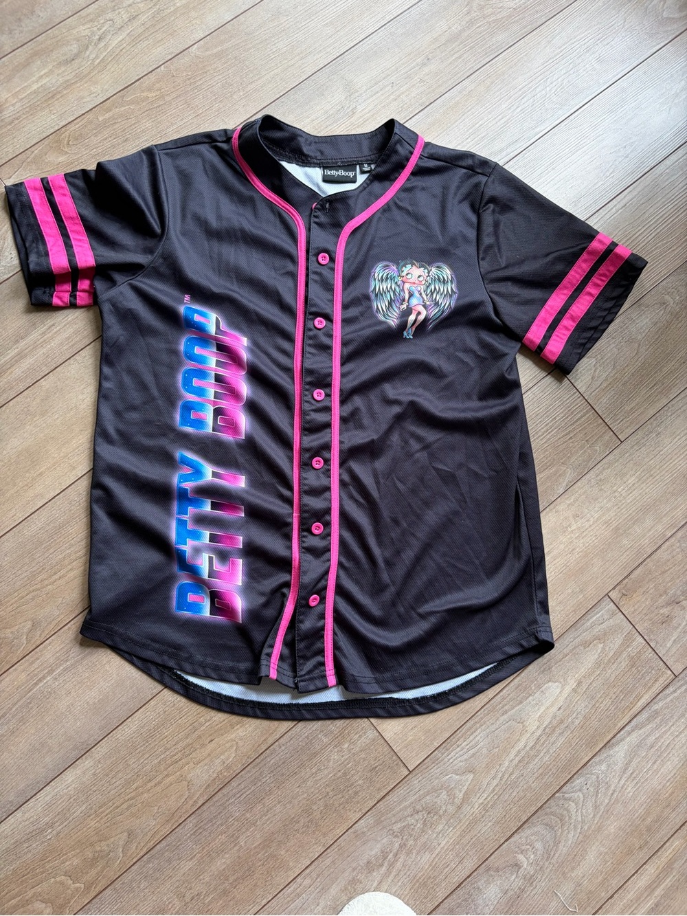Vintage Betty Boop Black and Hot Pink Baseball-Style Jersey